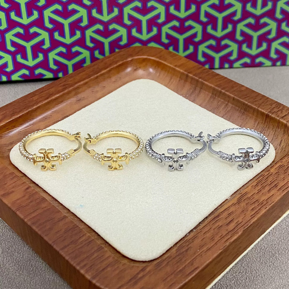 Tory Burch Crystal Geometric Ring Metal Earrings